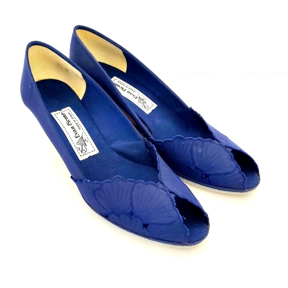 Evan Picone Women's Blue Flower Cutout Peep Toe Slip-on Wedges Size 9.5 - Picture 2 of 11